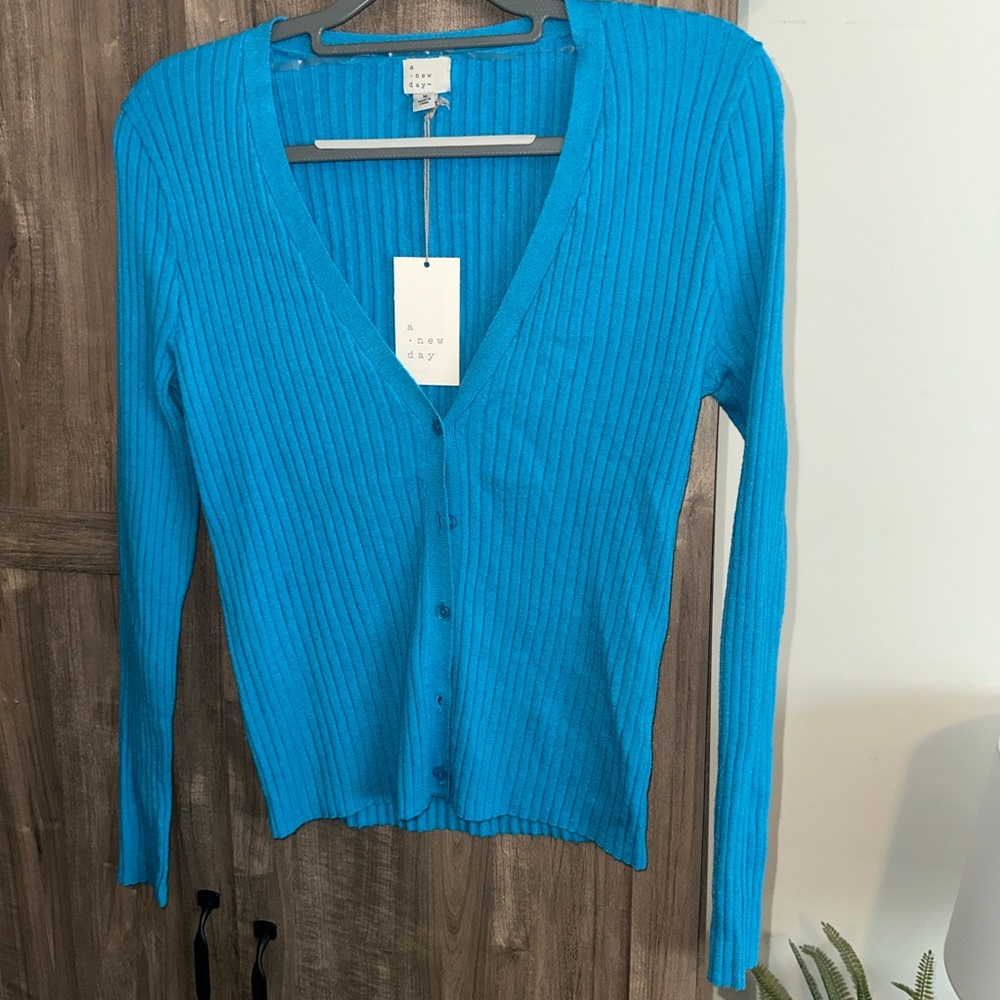 Blue Ribbed Cardigan